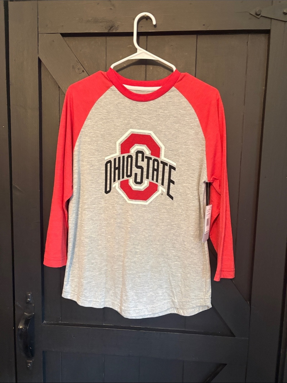 Ohio State Raglan Baseball Tee — Red and Gray